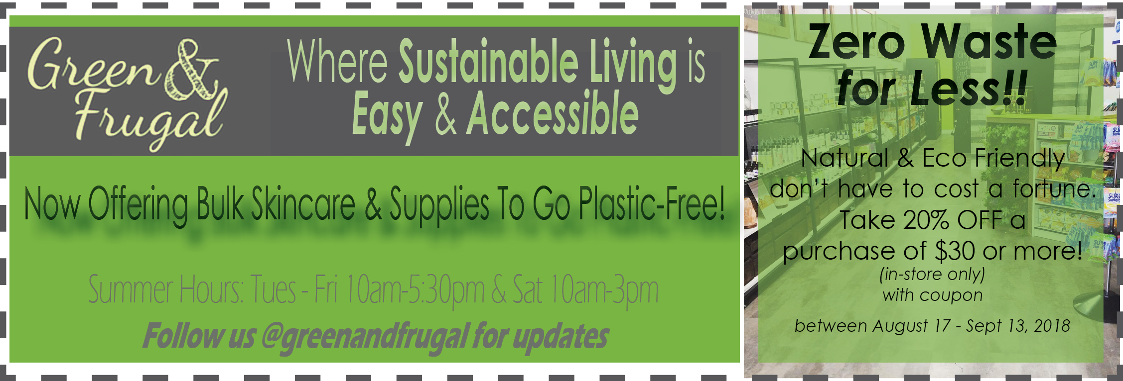 Visit Green and Frugal at 2432 Kingston Road (across from the No Frills Plaza at Midland Ave.)